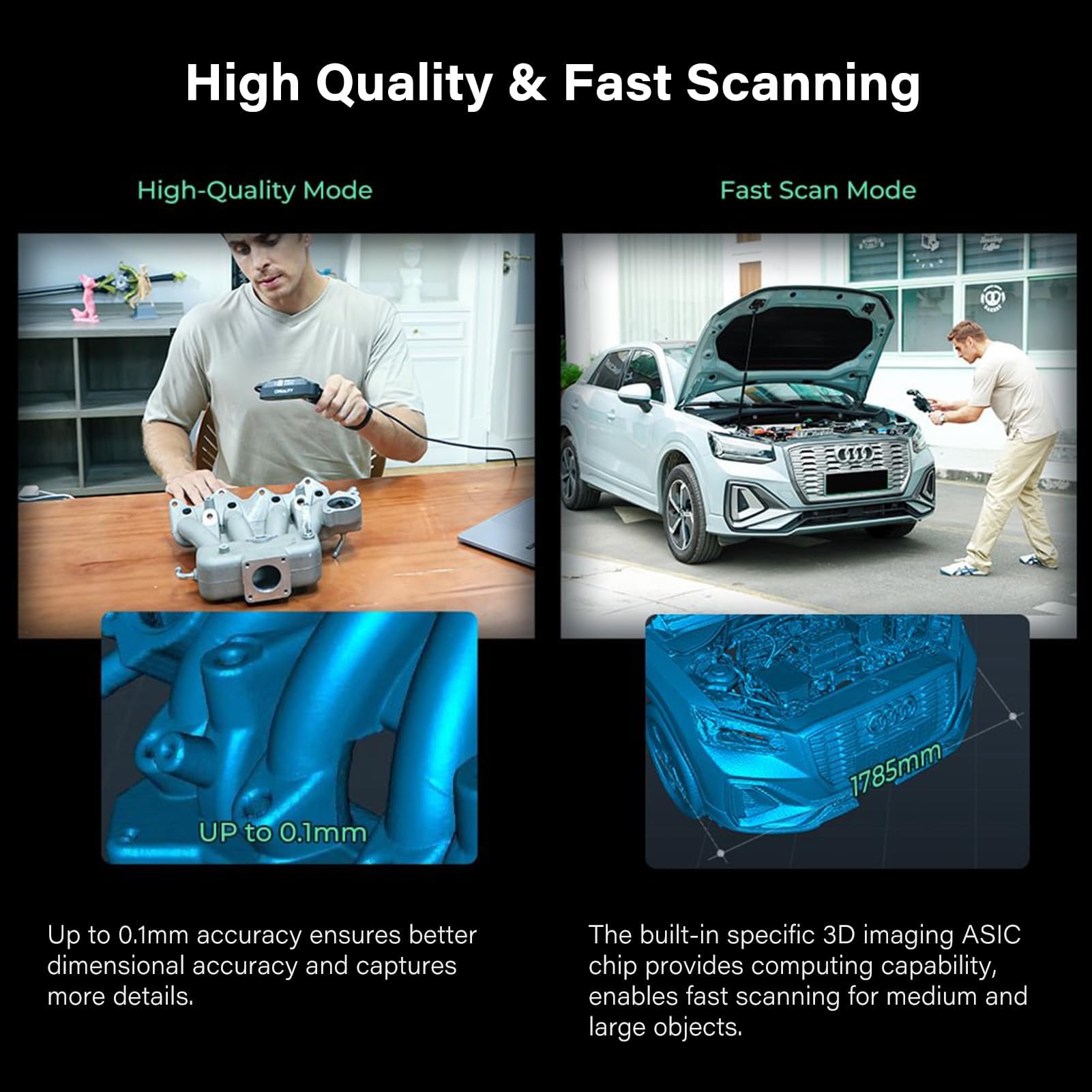 Creality Scanner CR-Scan Ferret Pro 3D per stampante 3D, scansione manuale 3D, scansione anti-shake track, scansione Wifi6, precisione 0,1 mm, colore pieno a 24 bit per telefono Android iOS, PC Mac