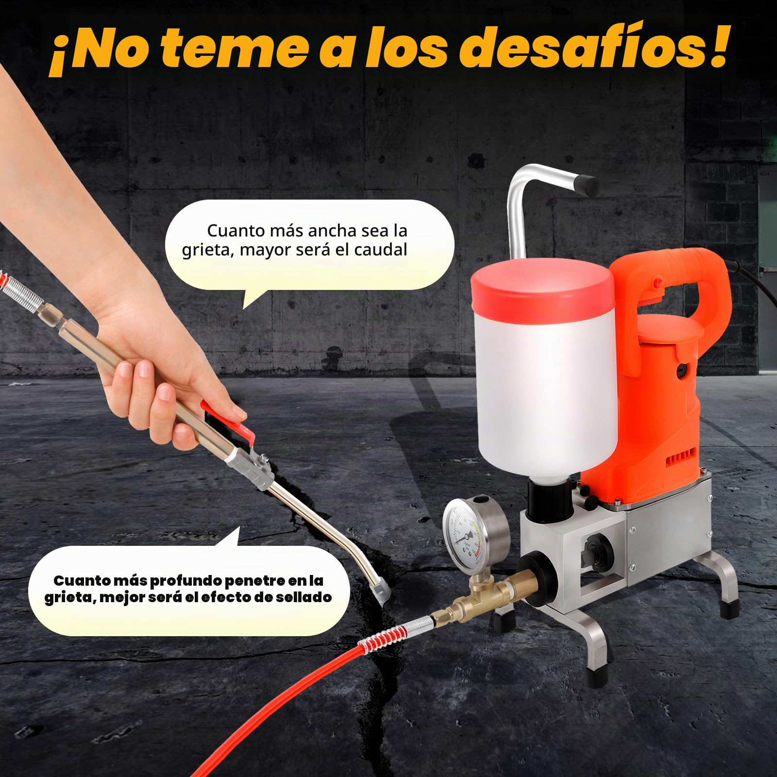 Bomba de inyección de alta presión | Máquina de compresión de alta presión | Sellado efectivo | Poliuretano y resina epoxi | 720W | 10.000 Pa