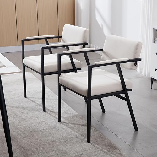 Miniatura 6 de DUOMAY Juego de 2 sillas de comedor modernas, tapizadas de lino, sillas de recepción con respaldo abierto de mediados de siglo con patas de metal
