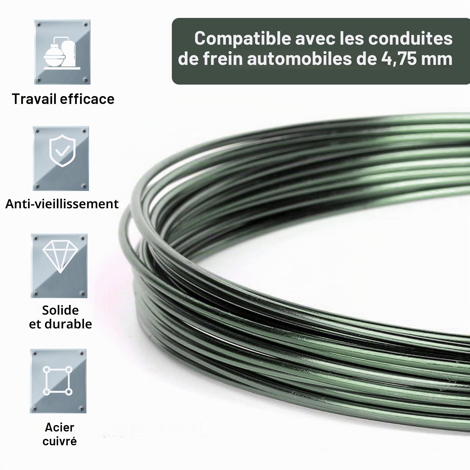 5m Tuyau de Frein Ø 4,76 mm en Acier Cuivré Revêtu, 2 Pcs Câbles de Frein avec 20 Raccords Vissés et 10 Connecteurs, Conduite Générale, Cable Frein Facile à Plier Manuellement pour Automobile