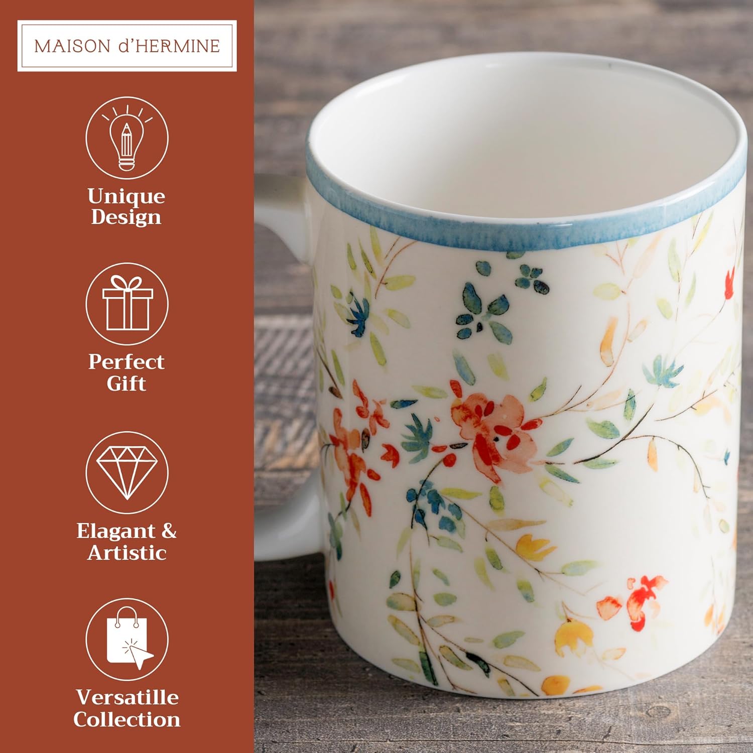 Maison d' Hermine Coffee Mug with Handles Fine Bone China Mugs Pack of One Tea Cups for Hot Beverages Cappuccino Latte Home Restaurant Office Easter Gifts (Colmar - Blue, 12 Ounce) - Image 2