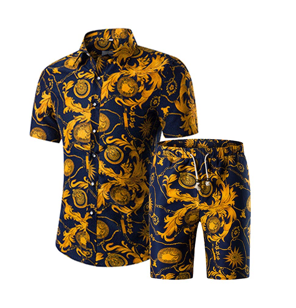 Litteking Men's 2 Piece Tracksuits Floral Hawaiian Sweat Suit Casual Short Sleeve Shirt and Shorts Suit Set Sports Outfit