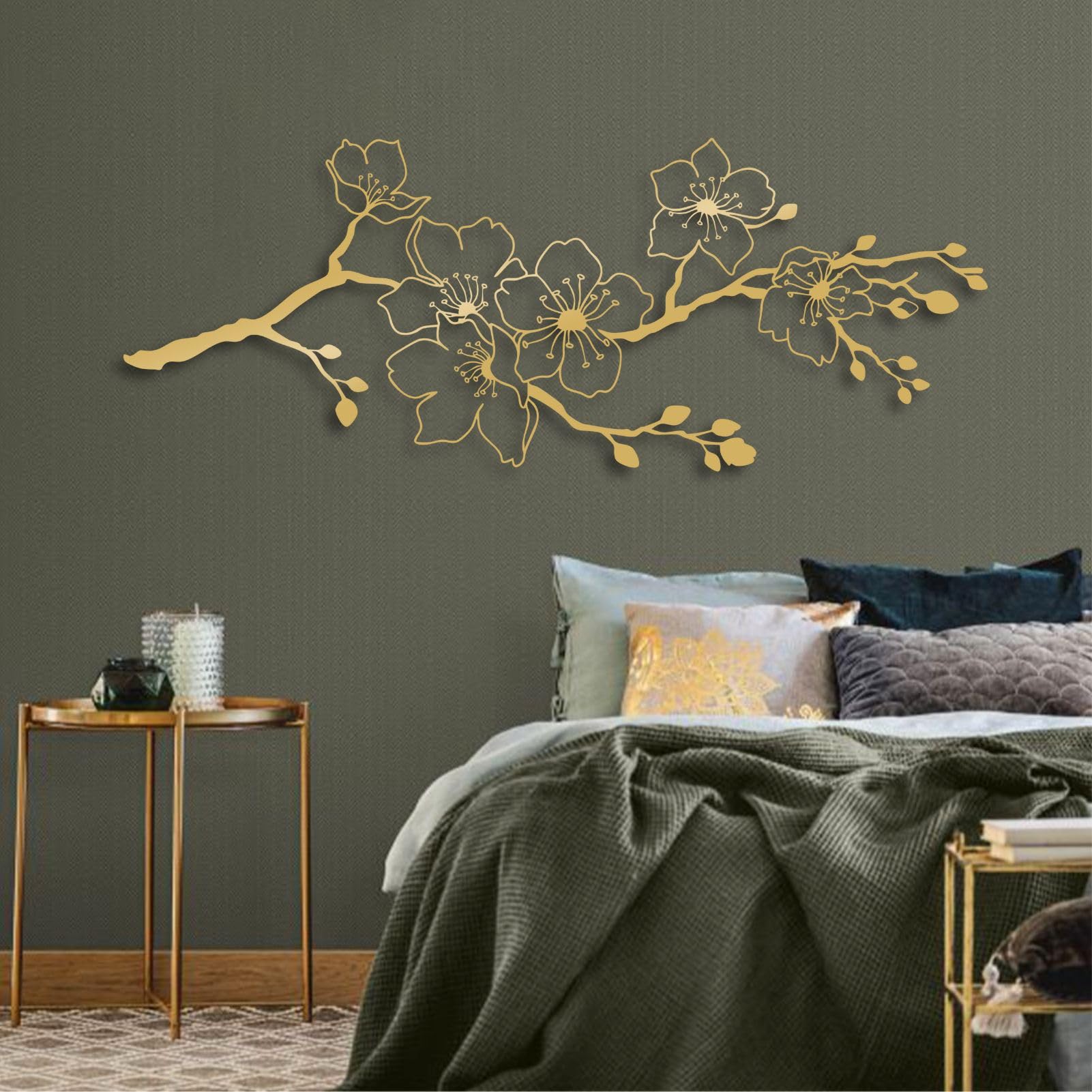 Decorazione murale in Metallo con Fiori di ciliegio Sakura, Arte Moderna Giapponese in Metallo, Scultura Moderna con Fiori di ciliegio Sakura per Soggiorno, corridoio e Scale (Bianco 41" Lx16