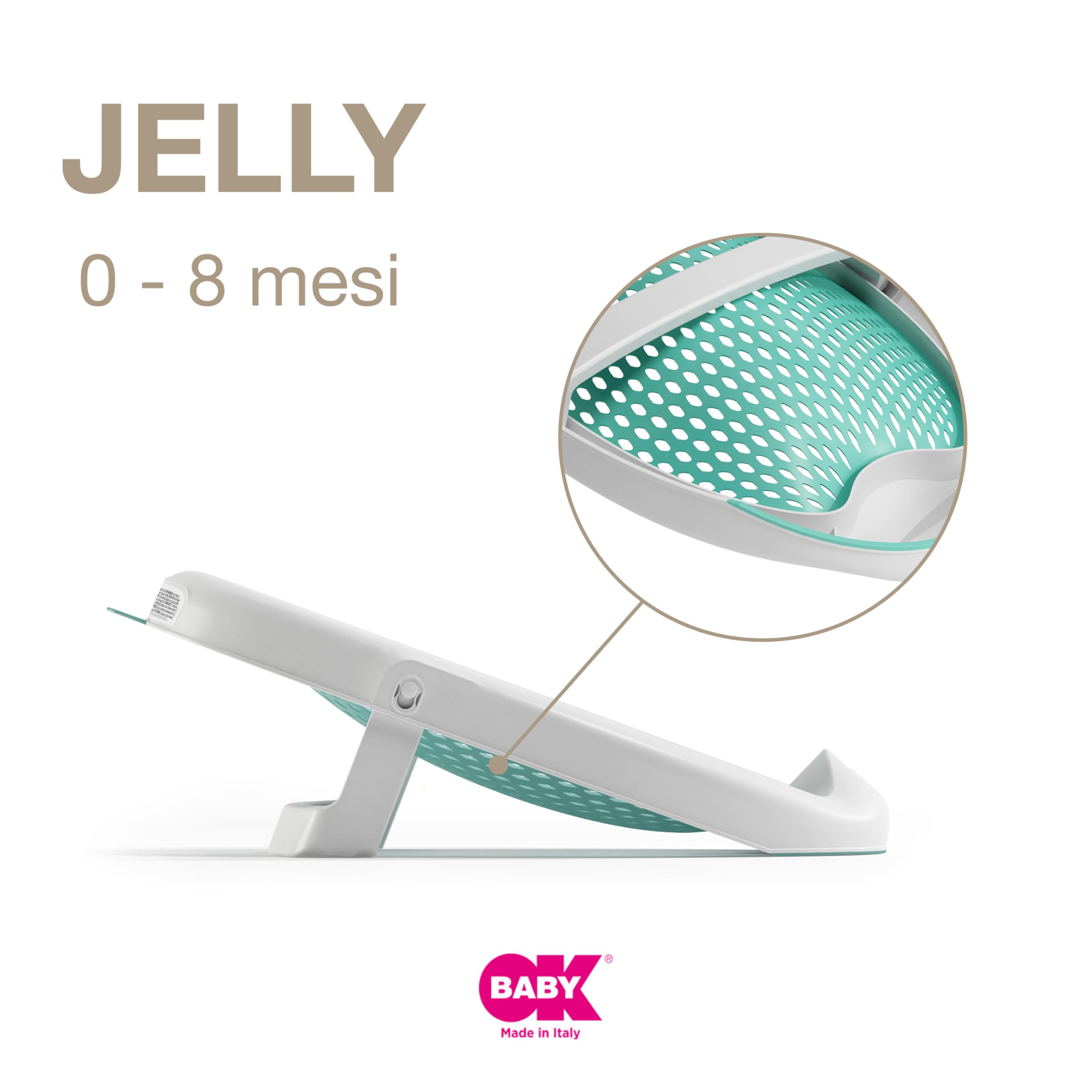 OKBABY Jelly - Sdraietta da Bagno Richiudibile, Morbida e Confortevole per il Bagnetto del Neonato 0-8 Mesi (8kg) - Azzurro