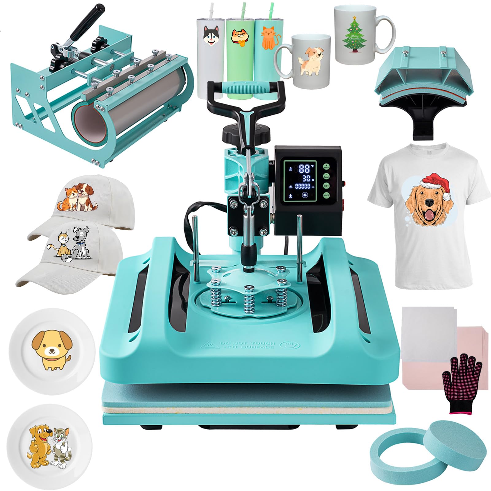 Prensa térmica Mstge 5 en 1 de 15 x 15 pulgadas con vaso de 30 oz. Prensa profesional para camisetas. Máquina de sublimación abatible para camisetas, vasos, tazas de vidrio, sombreros y platos.