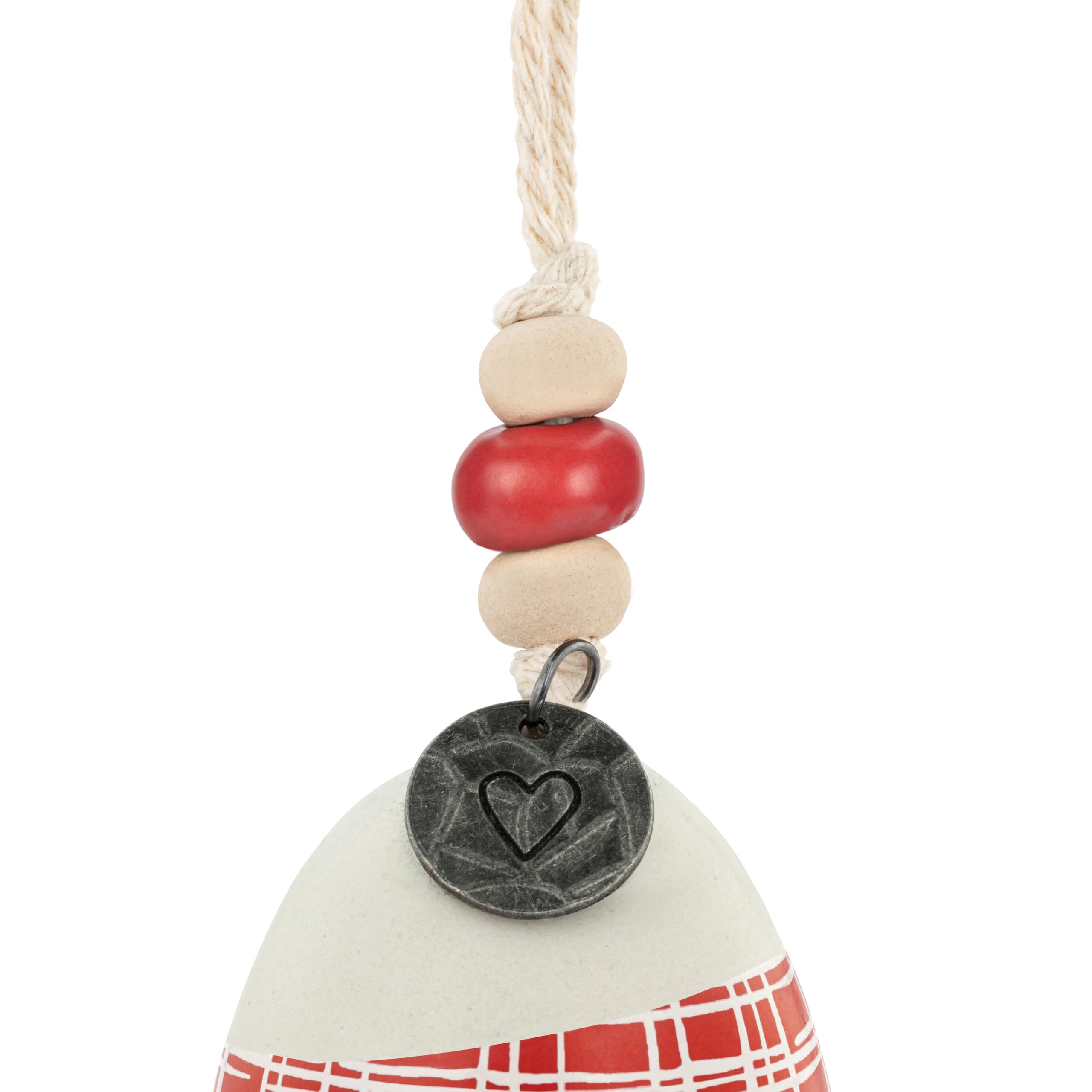 DEMDACO Inspired Holiday Red and White Plaid 2 x 2.5 Inch Stoneware Metal Charm, Beaded Rope Hanger, Boxed, Mini Christmas Tree Decoration Bell Ornament, Family