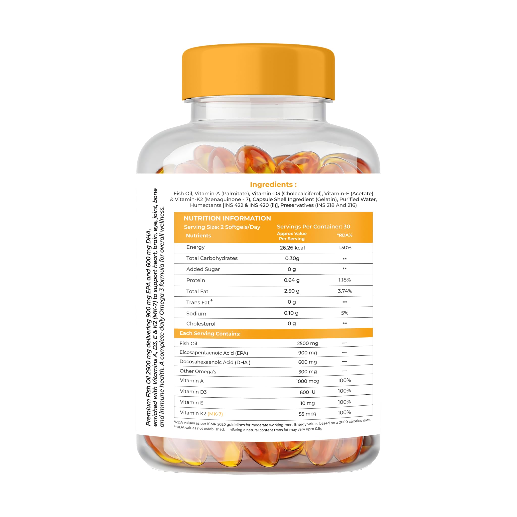 NATURALTEIN Ultimate Omega 3 6X Strength Fish Oil Softgels with EPA DHA Vitamin A D3 E K2, High Potency, 60 Softgels — Amazon image 2
