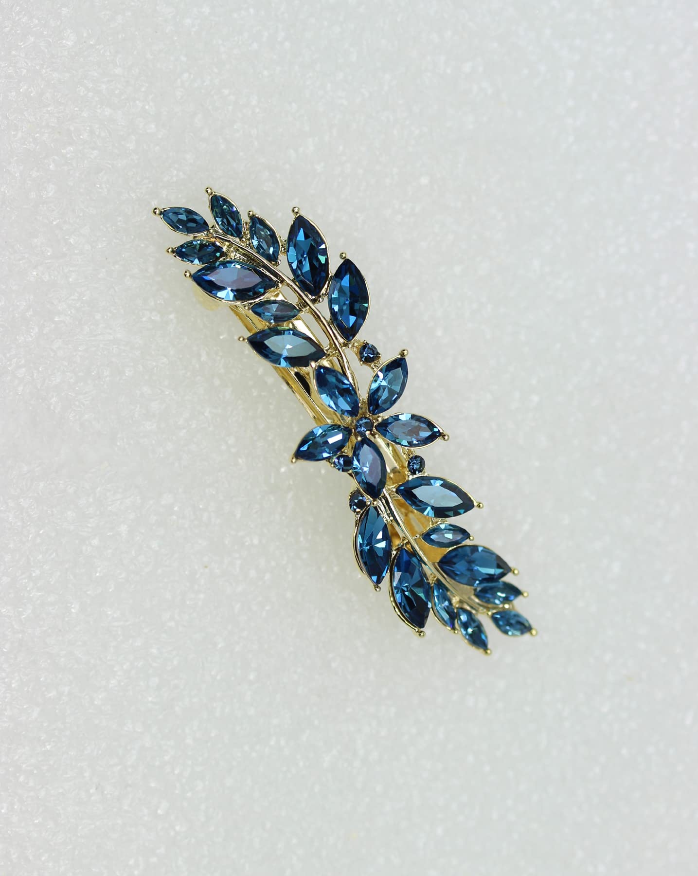 Faship Haarspange mit Blumenmuster, Marineblau mit Strasssteinen