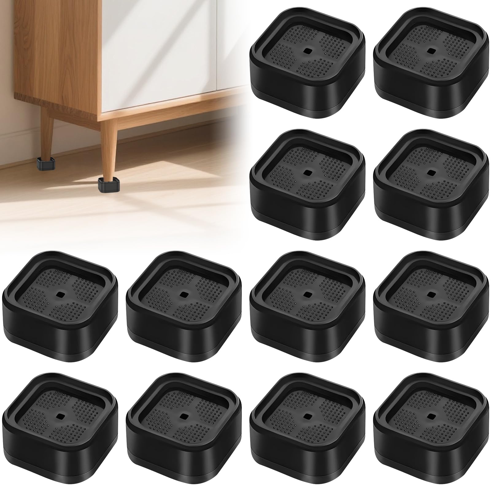 Vexran 12 Pack Heavy Duty Adjustable Bed Risers – Stackable Furniture Risers for Bed, Sofa, Table, Chair & Desk – Durable Plastic Bed Raisers for Extra Height, Storage & Stability