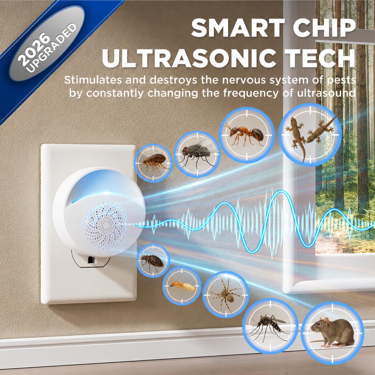Repelente ultrasónico de insectos y plagas para interiores, repelente electrónico de control de enchufe para cucarachas, roedores, ratones, mosquitos, insectos, ratones, arañas, hormigas, 314 (paquete