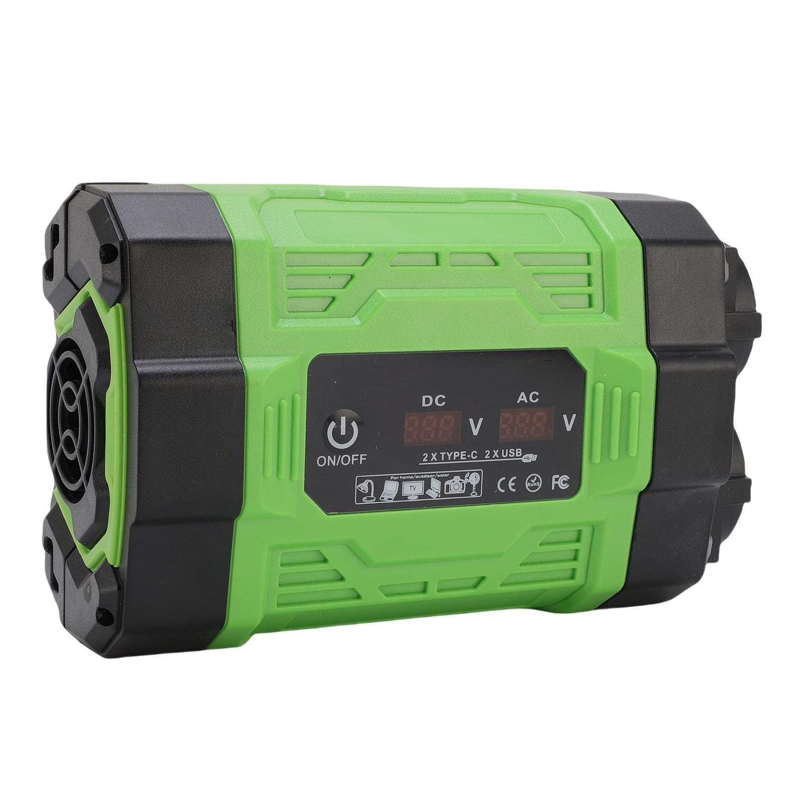 Falownik Samochodowy 300W, Przetwornica 12V na 220V z 2 (wtyczka | Podwójne porty USB C i USB A, wyświetlanie napięcia w czasie rzeczywistym, szybkie ładowanie podczas podróży, biwakowania i