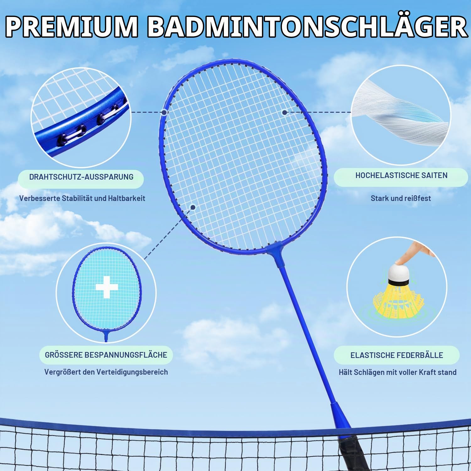 BAGAIL Sportnetz mit Pickleball- und Badminton-Sets, 5.2m | höhenverstellbares Netzsystem, tragbare Transporttasche, Aufbau ohne Werkzeug, ideal für Volleyball, Pickleball und Tennis