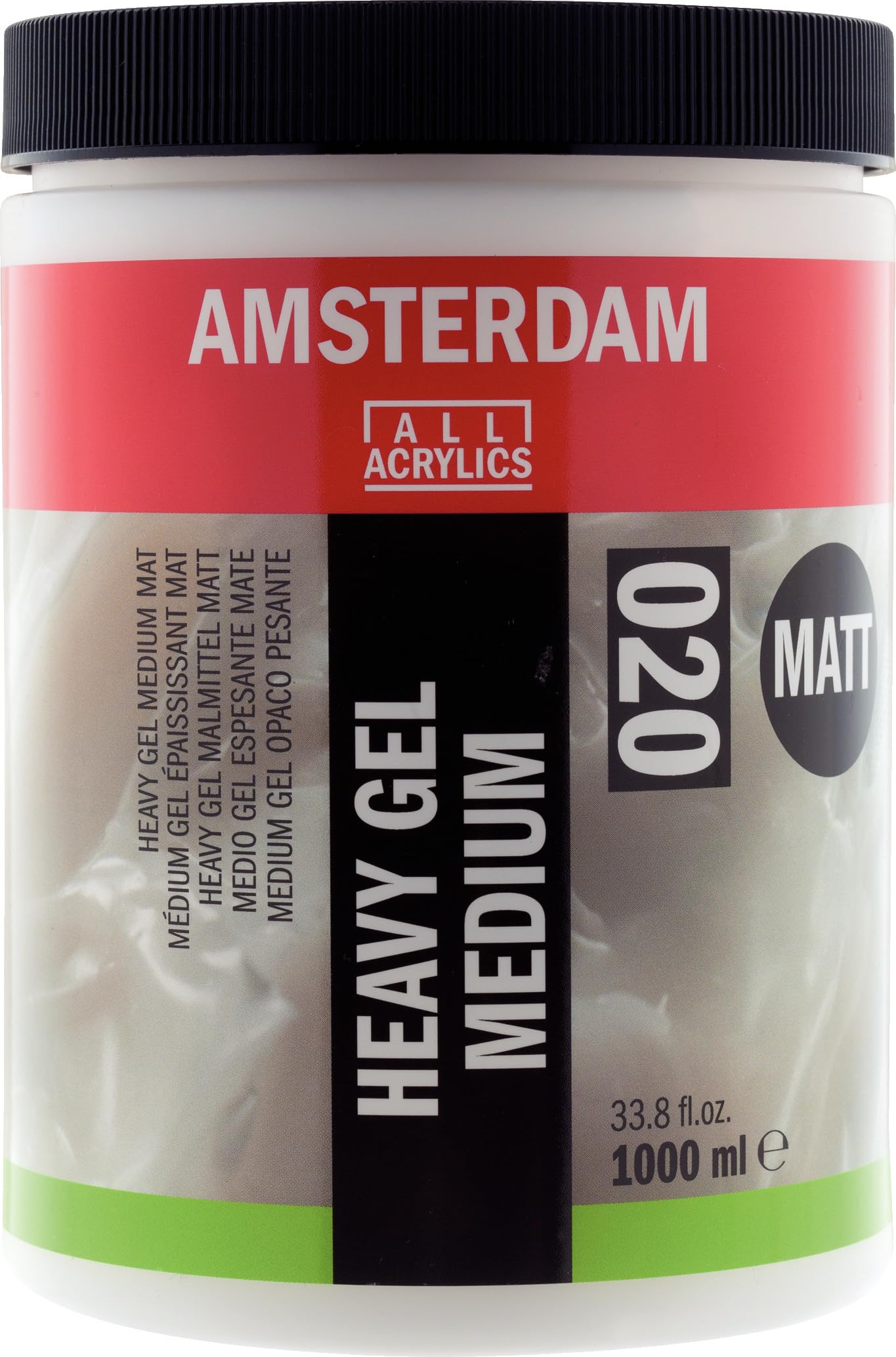 Amsterdam Mediums - Heavy Gel Medium Matt 020-1000 ml Jar - Increases Volume & Dimension - Thickens Acrylic Paint - Suitable for Mixed Media - Milky White Wet, Transparent Dry