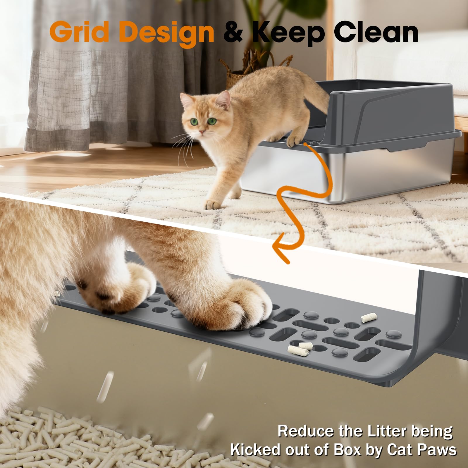 2PACK Stainless Steel Cat Litter Box with Lid, High-Sided Metal Litter Pan for Small Cats, Kitty Litter Box, Non-Stick & Odor-Resistant, Anti-Urine Leakage, Easy to Clean, Scoop Included - image 8