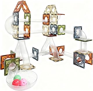 Marble Run Maze Race Track 80 PC Magnetic Tiles Magnet Building Block Educational Construction Toy Playset STEM Learning Kit Child Brain Development