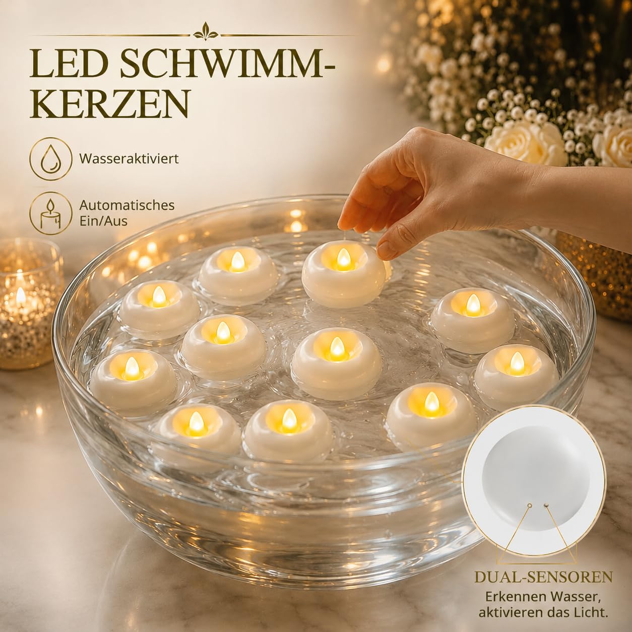 36 Stück 5,1 cm LED schwimmende Kerzen, 180 Stunden Schwimmkerzen für Pool, geeignet für romantische Hochzeitsmittelstücke/Badezimmer/Pool/Brunnen