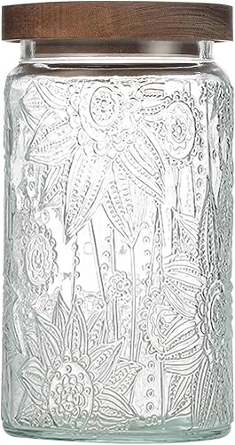 Miniatura 8 de Tarro de almacenamiento de vidrio hermético de 34 onzas con tapa de bambú - Tarro de vidrio vintage, recipientes de alimentos vintage, juego de