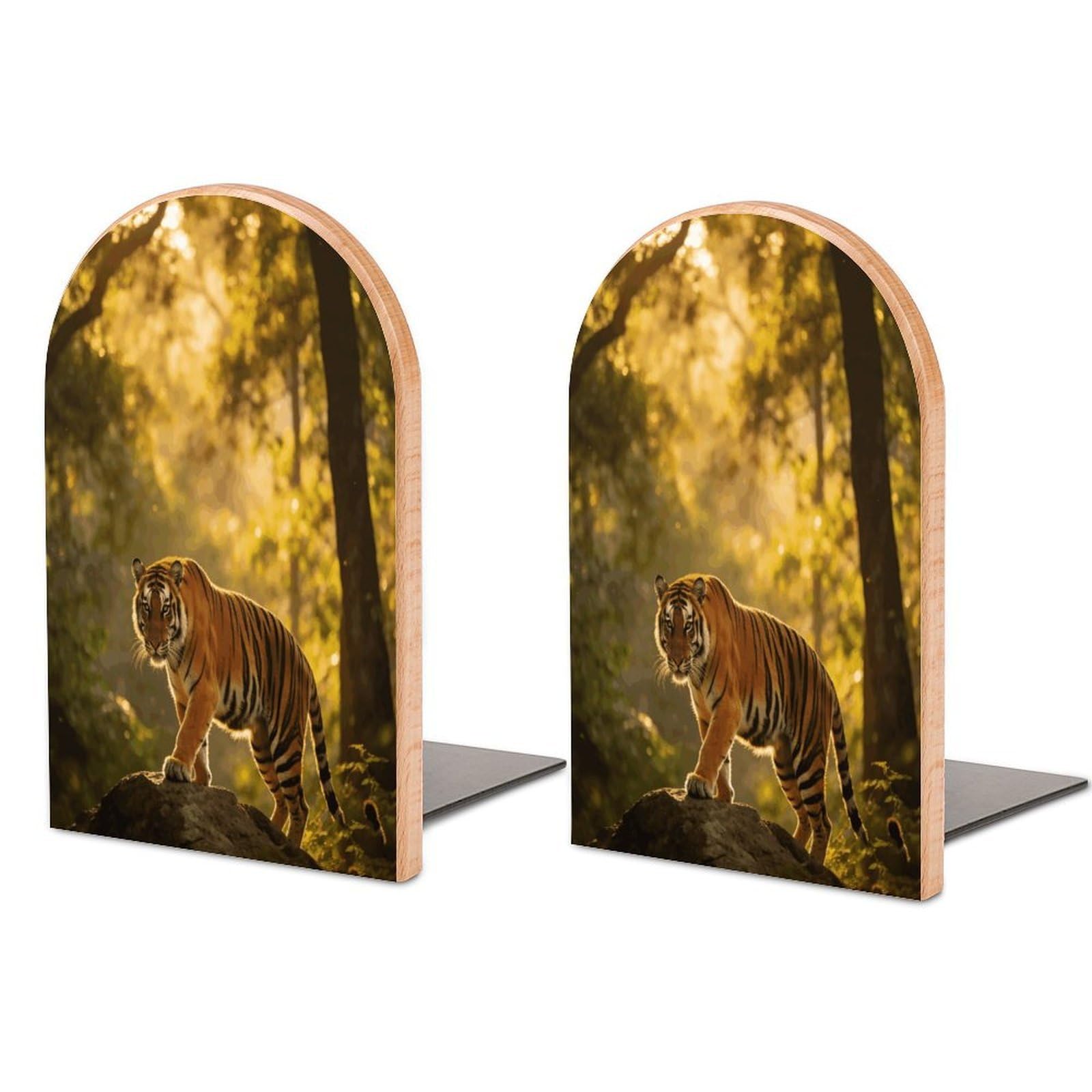 Tiger Book End for Shelves Book Shelf Holder Home Decorative Non Skid Book Stoppers Universal Economy Bookend Wood Handmade Heavy Duty Bookend for Home Office 1 Pair