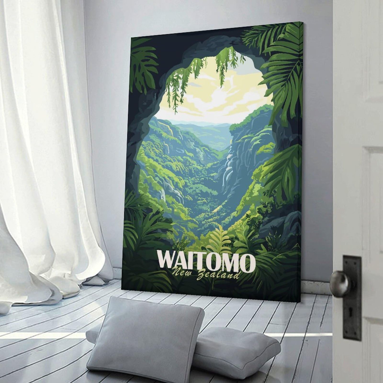 Junmoney Canvas Wall Picture Waitomo Caves, New Zealand, 24x36inch(60x90cm), for Calm Bedrooms, Home Corners Or Flats, Decorative Wall Art for Cosy Rooms