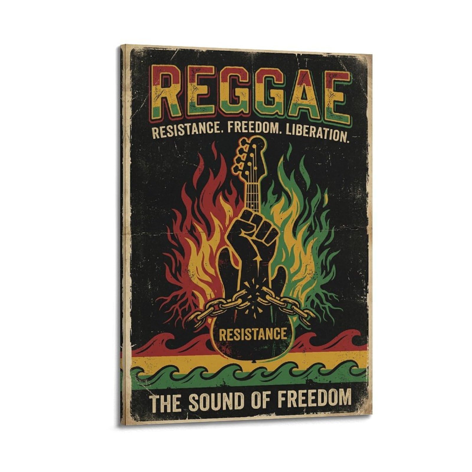 XKUGA Poster con stampa su tela con musica Reggae, motivo: pugno di chitarra, moderno, decorativo, ideale per famiglia, grotta degli uomini, sala giochi, camera da letto di ragazzi e ragazze, 60 x 90