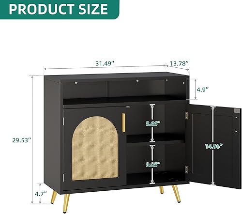 Miniatura 2 de DWVO Aparador buffet, armario de almacenamiento de ratán con puertas de ratán natural, moderno gabinete de barra de café con estantes ajustables,