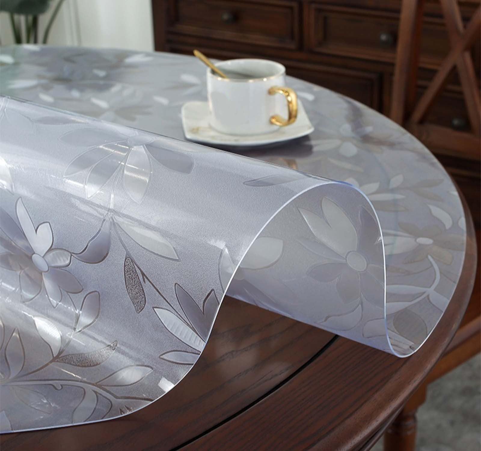 Clear Round Table Protectors 2mm PVC Desk Pad Tablecloth Heat Resistant Wipe-able for Dining Room Coffee Table(C,40cm Rund)