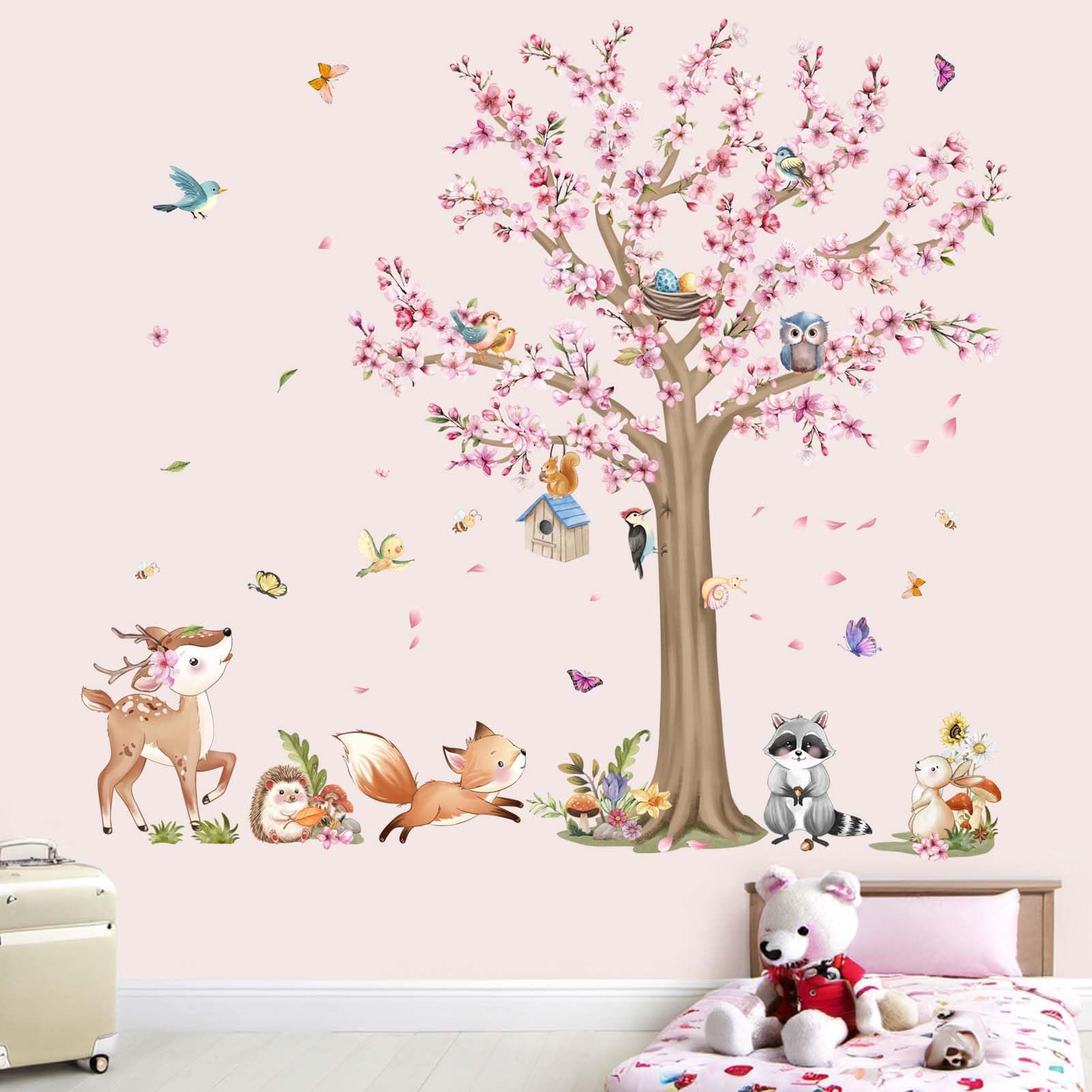 Jungle Animals Wall Decals for Girls: Peel and Stick Vinyl Deer Fox Hedgehog Wall Stickers for Baby Room Nursery Girl Bedroom - Image 3