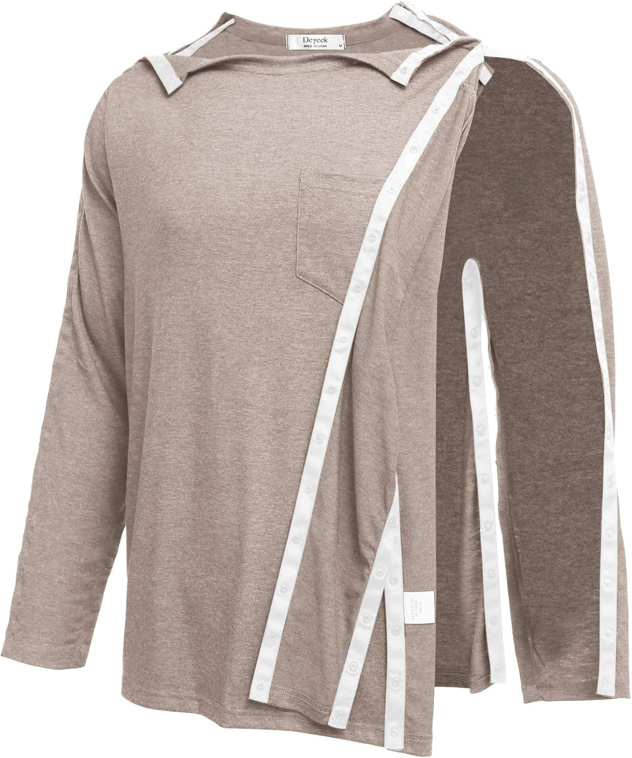 Deyeek Men's Post Shoulder Surgery Recovery Shirts Full Tear Away Long Sleeve Snap Chemo Port Access Shirt - Image 3