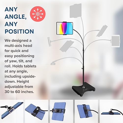 Miniatura 9 de Levo Soporte de piso de altura ajustable para tableta y teléfono, soporte de cuello de cisne con base estable, compatible con todos los teléfonos