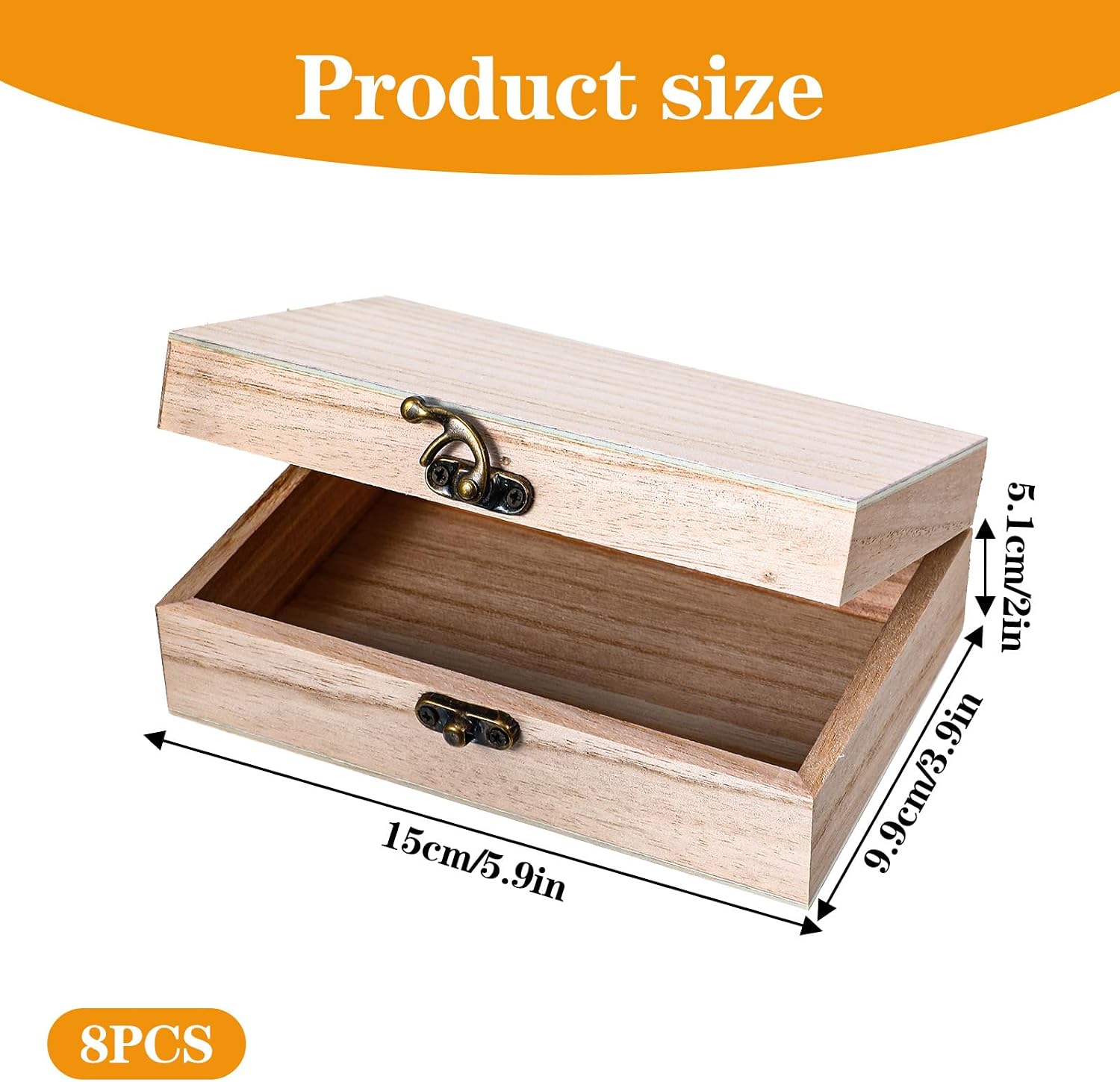8 Pcs Unfinished Wooden Boxes for Crafts, 6 x 4 x 2 Inch Small Wood Box with Hinged Lid, Small Keepsake Box Treasure Chest Wooden Jewelry Box for Jewelry DIY Crafts Storage