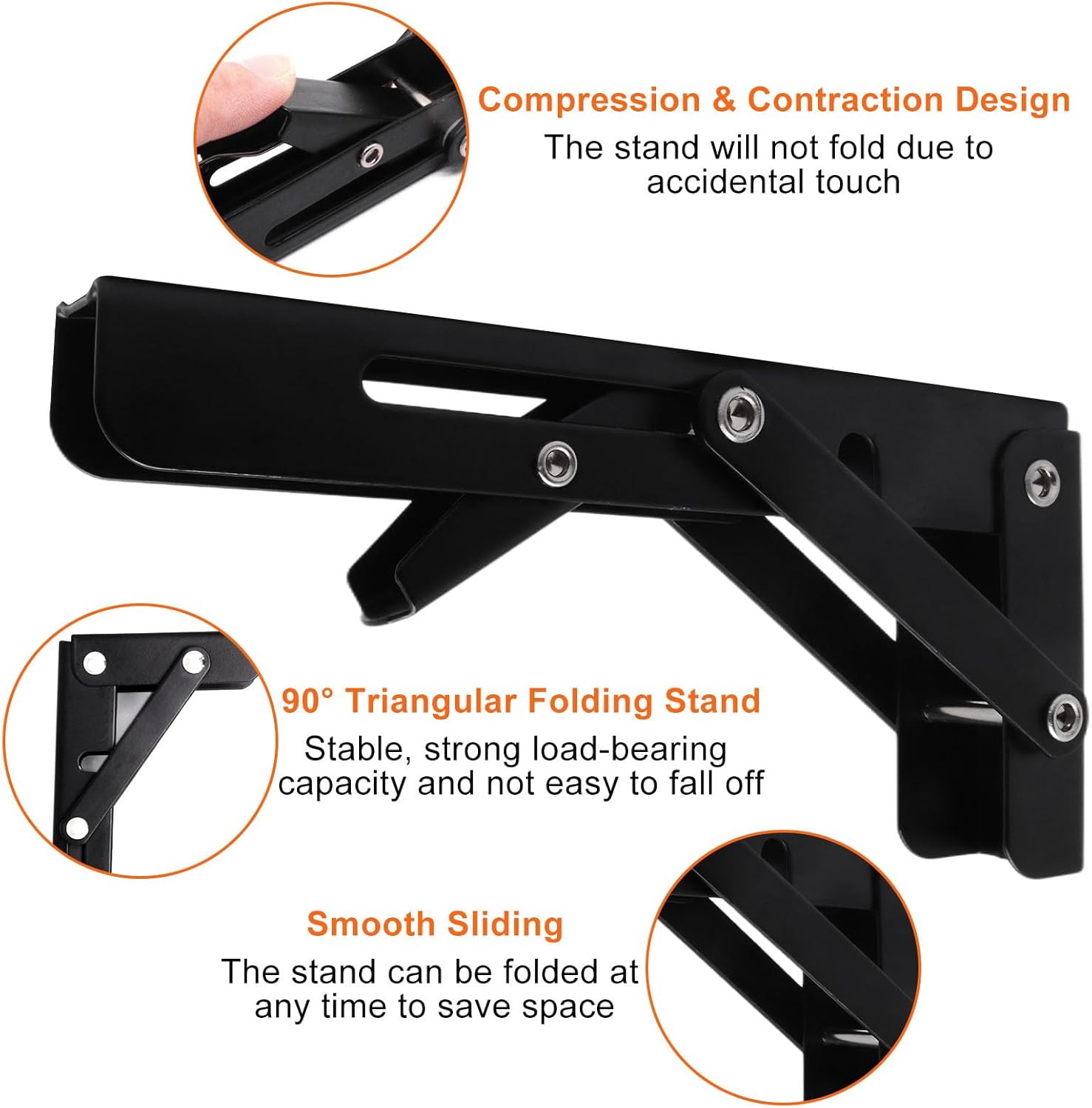 2Pcs Folding Shelf Brackets Heavy Duty Collapsible Triangle Shelf Bracket Stainless Steel Wall Mounted Brackets for Bench Table(6 Inch)