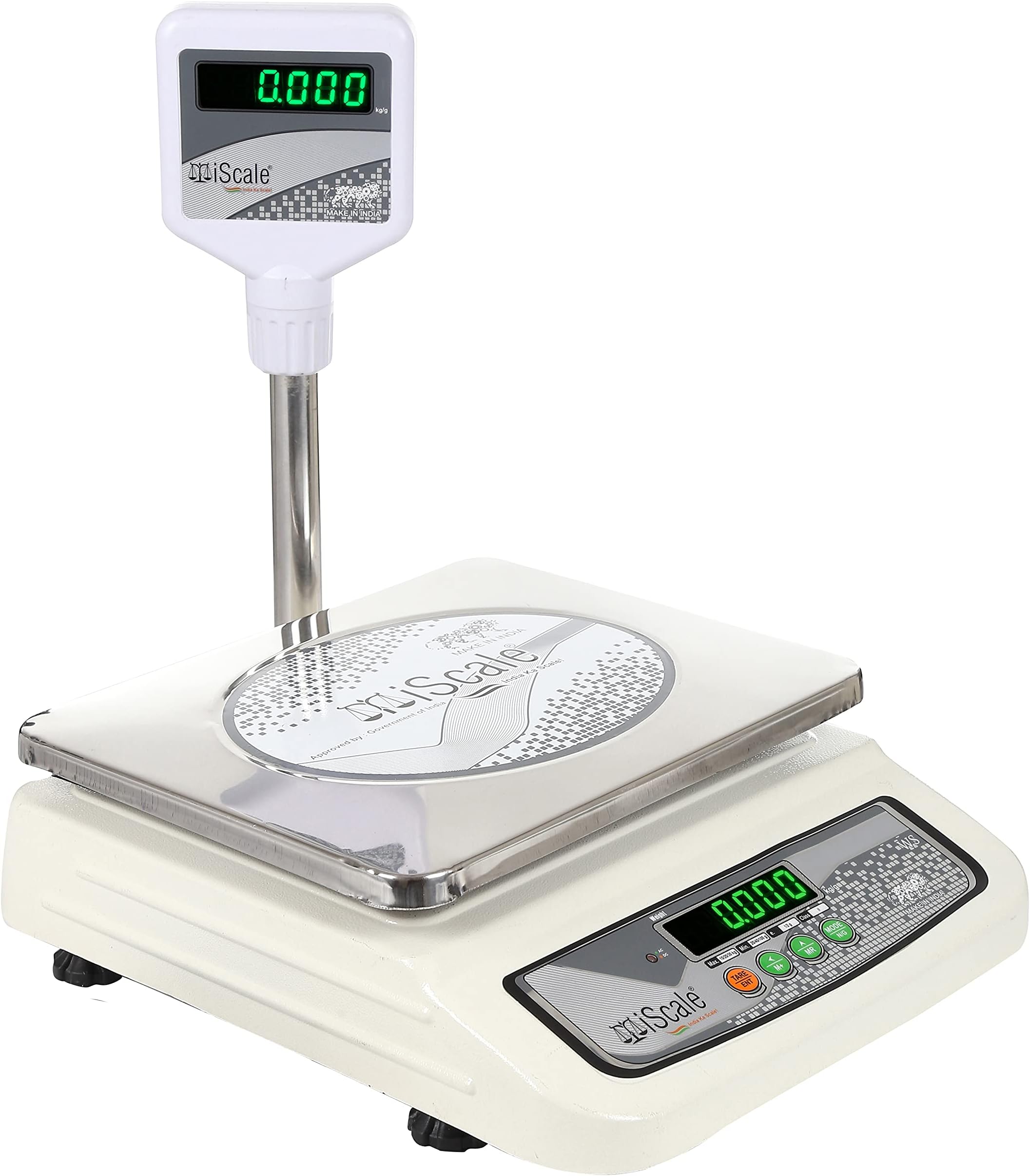 i-05: 30kg Digital Chargeable Weighing Machine, Front & Pole Display, Stainless Steel Pan - Ideal for Shop with Certificate
