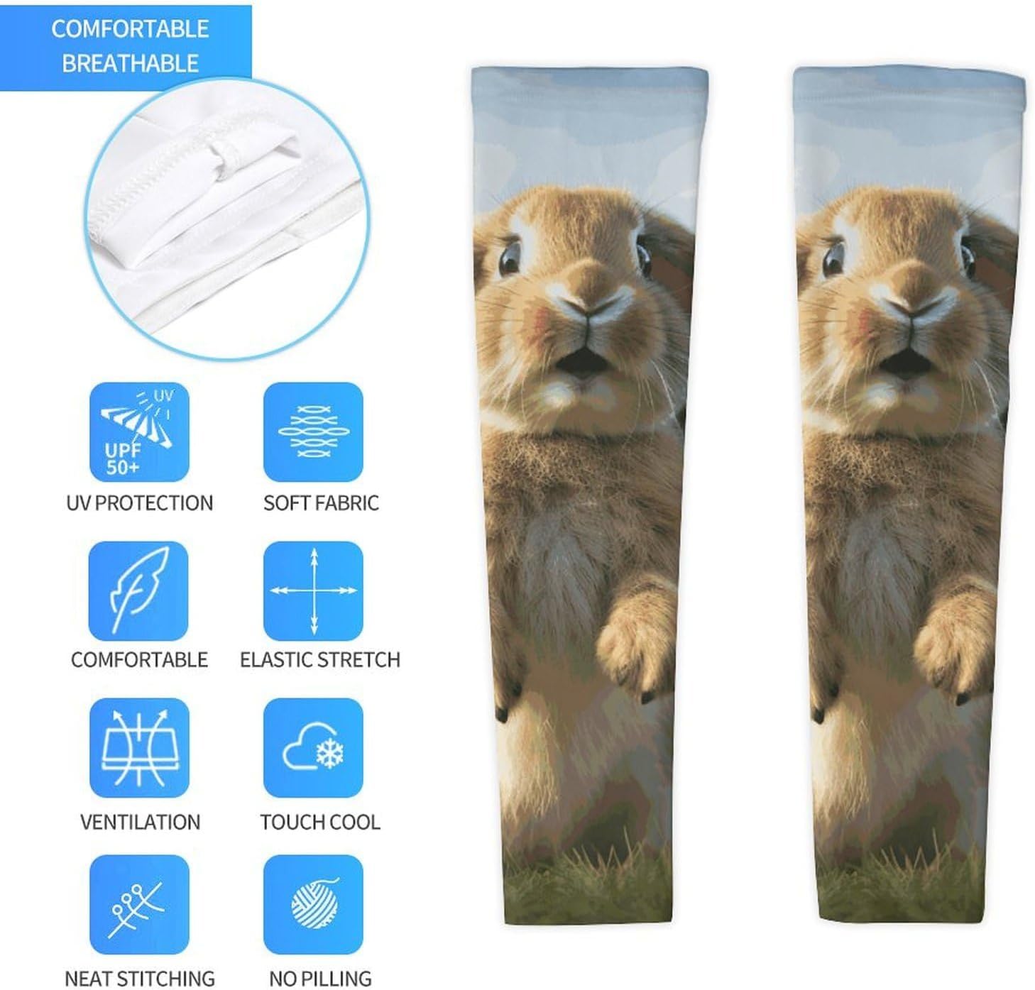 Cute Funny Rabbit Arm Sleeves for Men Women Sun Protection Sleeves Cooling Compression Arm Covers for Sport
