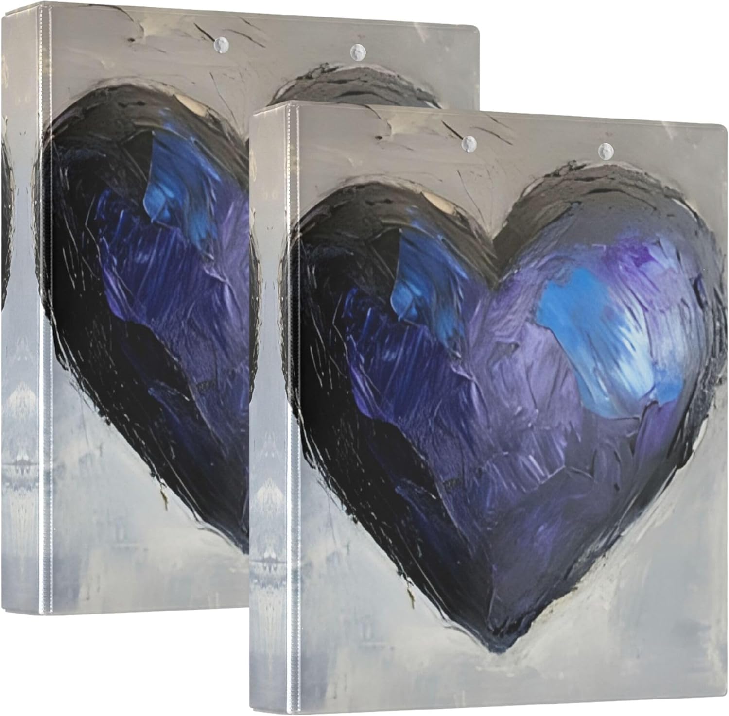 Valentine's Day Blue Heart 3 Ring Binders, 1.5” Round Ring Binders with Clipboard - Letter Size, 3 Interior PVC Clear Pockets & Anti-Slip Clip for Office School Supplies, 2PCS