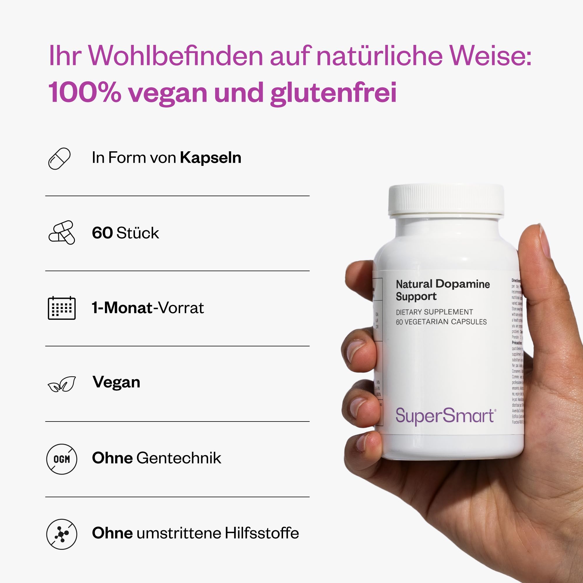 Natürliches Dopamin (Neuravena) - Konzentration - Leistung - Extrakt aus Avena Sativa - 60 Kapseln - Vegan - Glutenfrei - Gentechnikfrei - SuperSmart