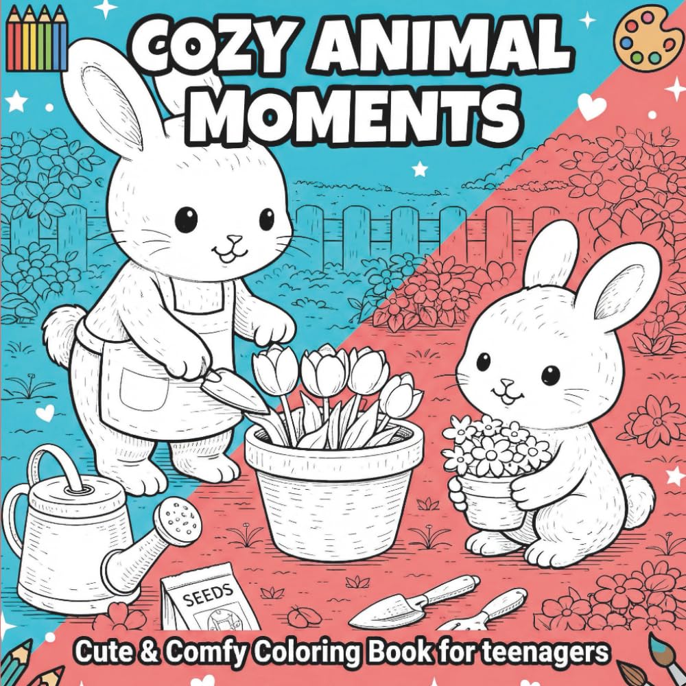 Cozy Animal Moments: Cute & Comfy Coloring Book for Teenagers: A Relaxing Cute Animal Coloring Book with Cozy Daily Scenes for Stress Relief and Calm