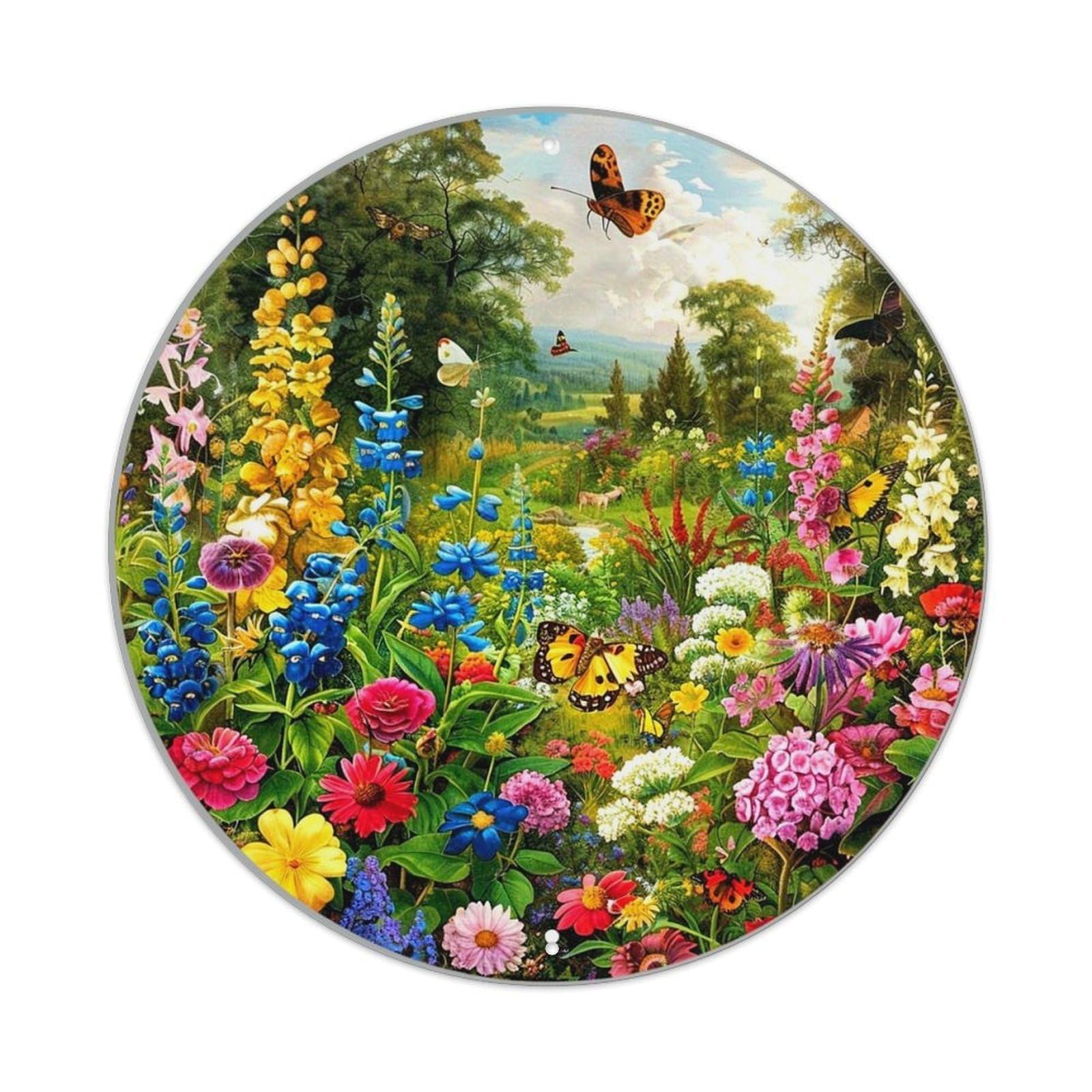 Jdyaojiesheng Vintage Floral Garden Butterflies Nature Scene Round Tin Sign Retro Metal Wall Decor Metal Poster, Home Bar Garage Farmhouse Cafe Wall Art Decoration 8X8inch