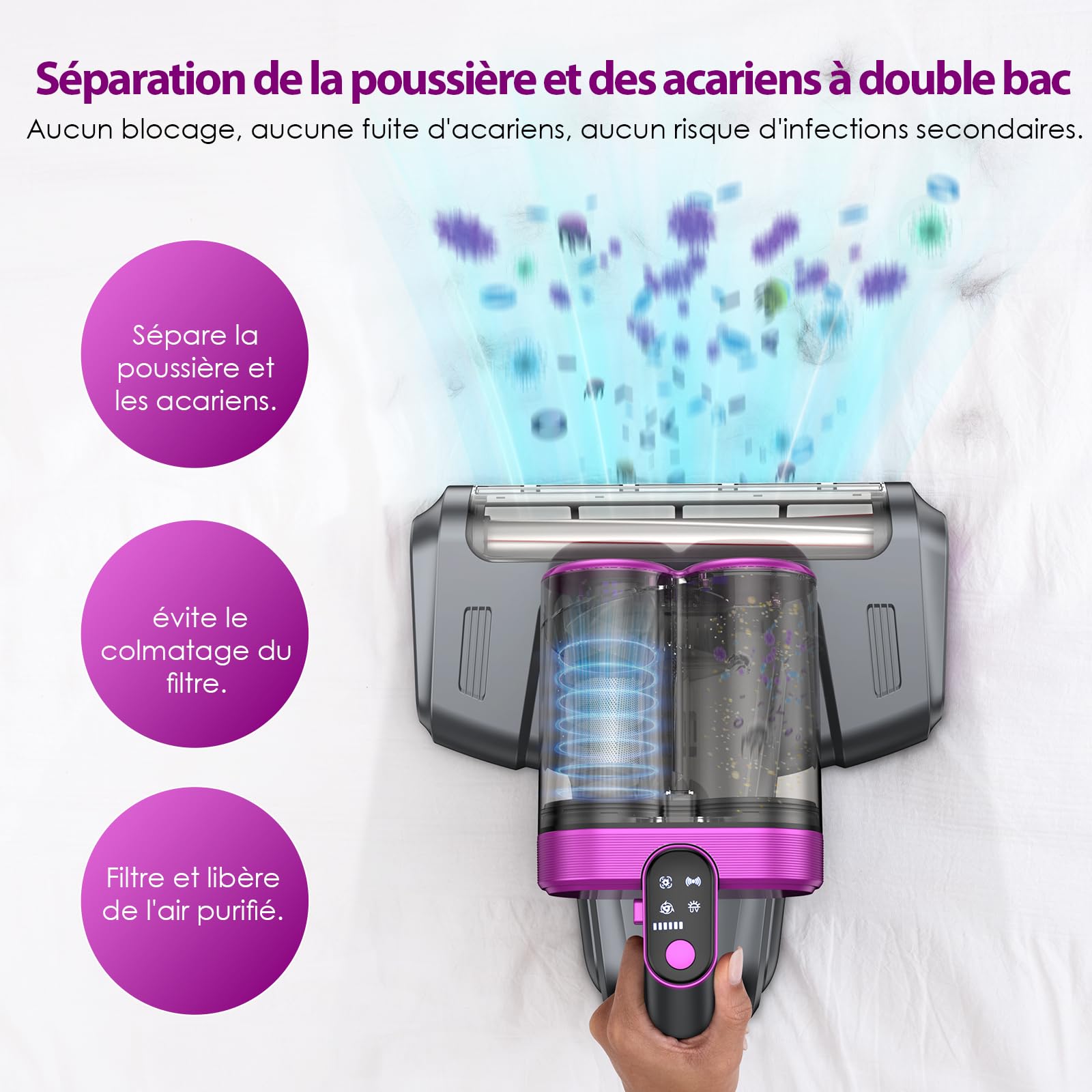 Linkifly MT1 Aspirateur Matelas sans Fil avec Lampe UV, 18000Pa, 35 Min d'Autonomie pour Canapés et Tissus d'Ameublement - élimine 99% des Allergènes - Chargeur Type C