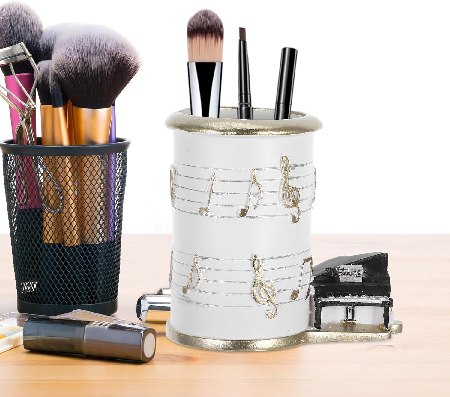 Resin Music Note Pen Holder with Piano Design, Creative Makeup Brush Container and Pen Storage Organizer for Desk Accessories, Random Color, Office and School Supplies image 5