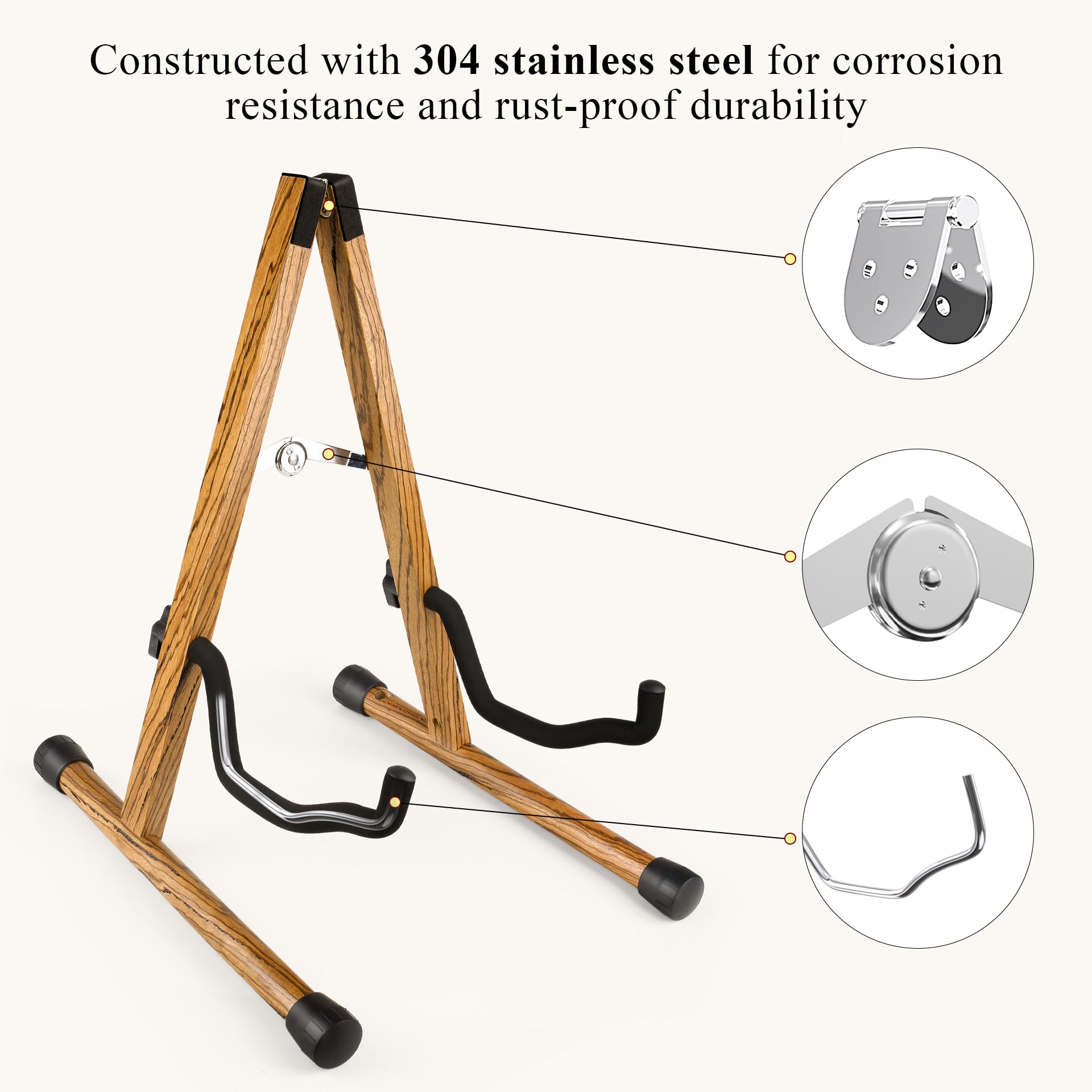 Support pour violoncelle avec porte-archet, support en bois en A avec pied rembourré en mousse – Support artisanal pour violoncelles 1/2, 3/4, 7/8, 4/4 (taille complète) et guitares (bois de