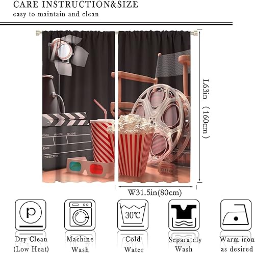 Miniatura 88 de Cortinas opacas para cine en casa, diseño retro moderno, tiras de película de palomitas de maíz para cámara de película, bolsillo para barra,