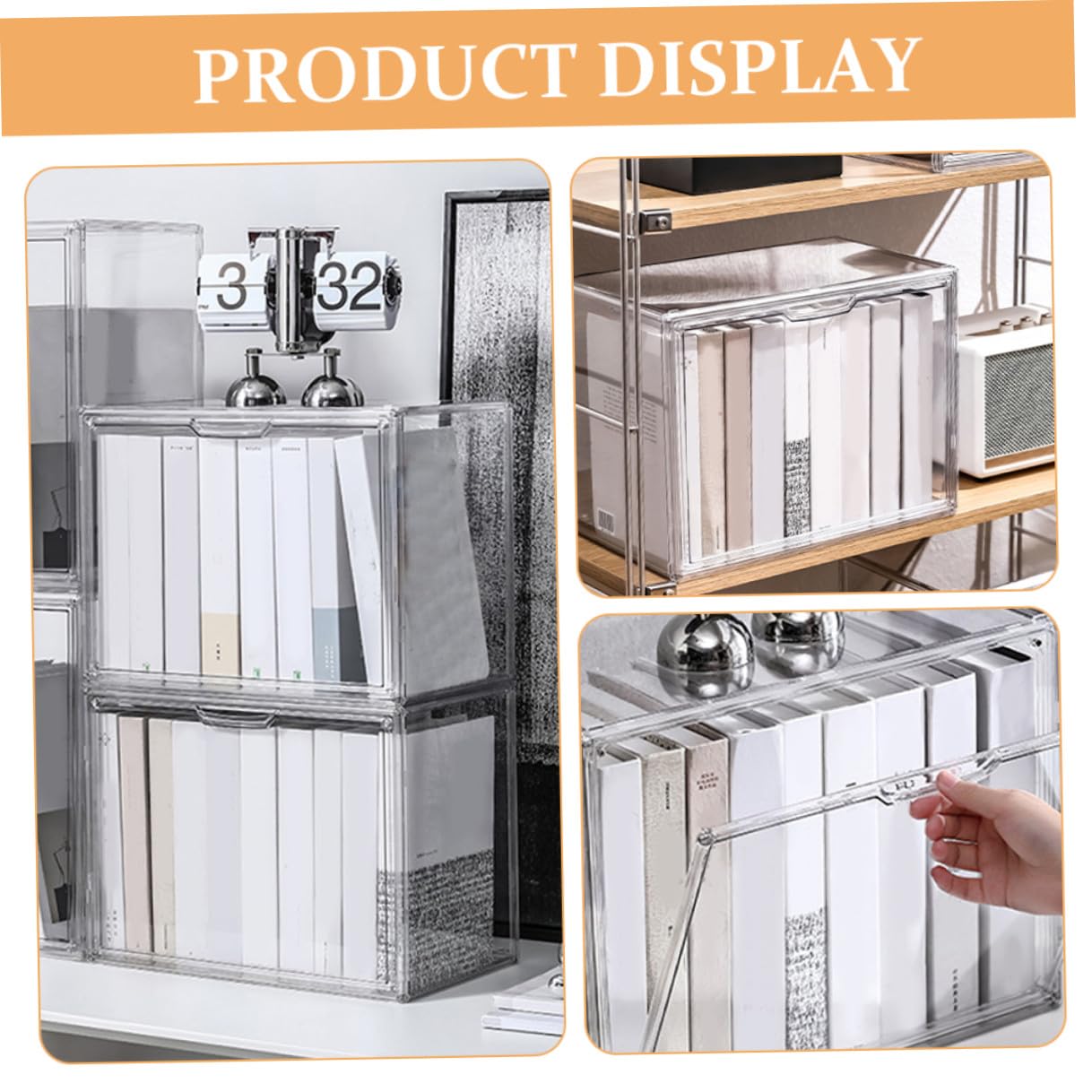 DOITOOL Caja de Almacenaje Transparente de Plástico para Libros Diseño Simple y Apilable, Organizador Práctico para Dormitorio y Sala de Estar