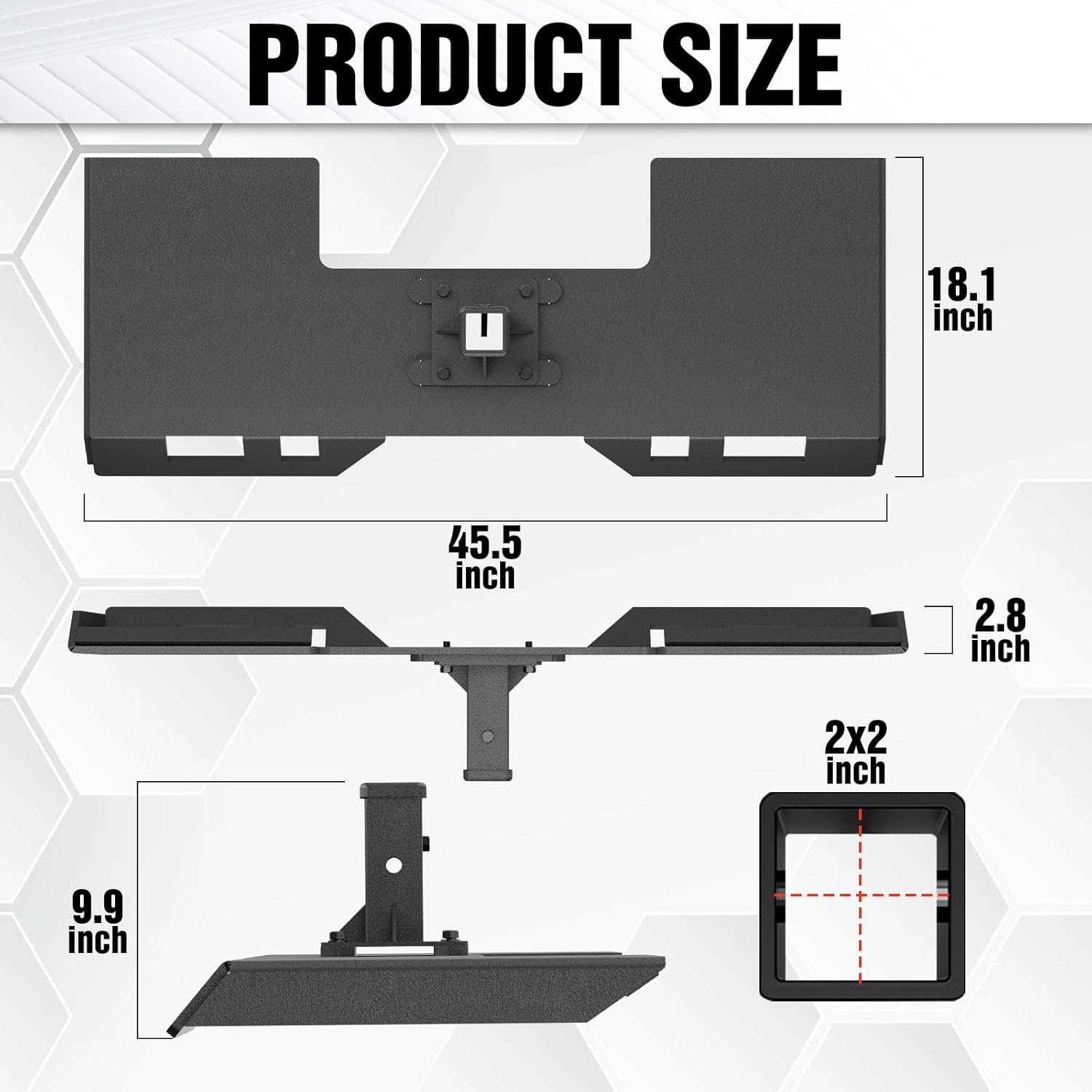 1/4" Heavy Duty Skid Steer Mount Plate with 2" Removable Trailer Hitch Receiver, Compatible with Kubota, Bobcat & Universal Tractor Quick Attach, Black,Thick Steel