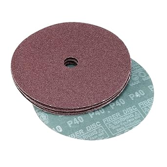 uxcell 7-Inch x 7/8-Inch Aluminum Oxide Resin Fiber Discs, Center Hole 40 Grit Sanding Grinding Discs, 10 Pack