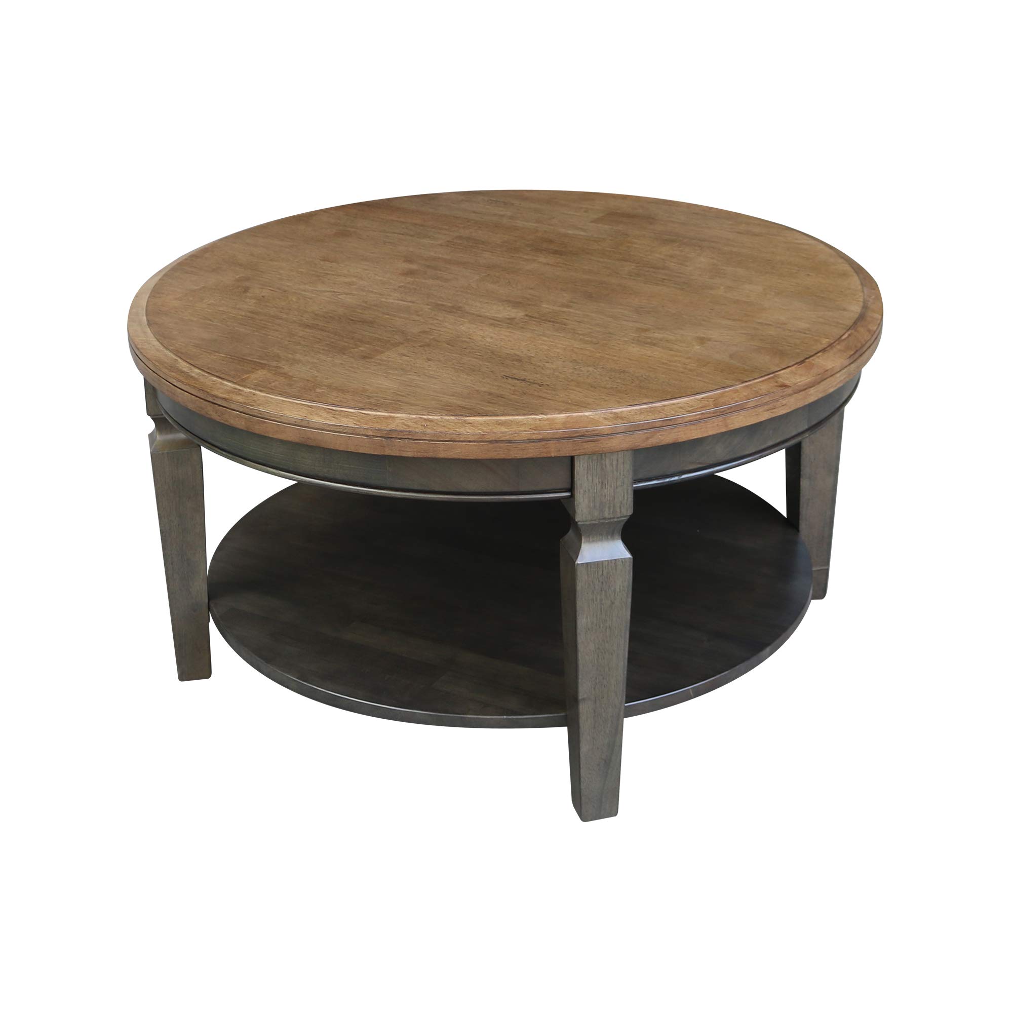 IC INTERNATIONAL CONCEPTS Vista Solid Wood Round Coffee Table in Hickory Washed Coal