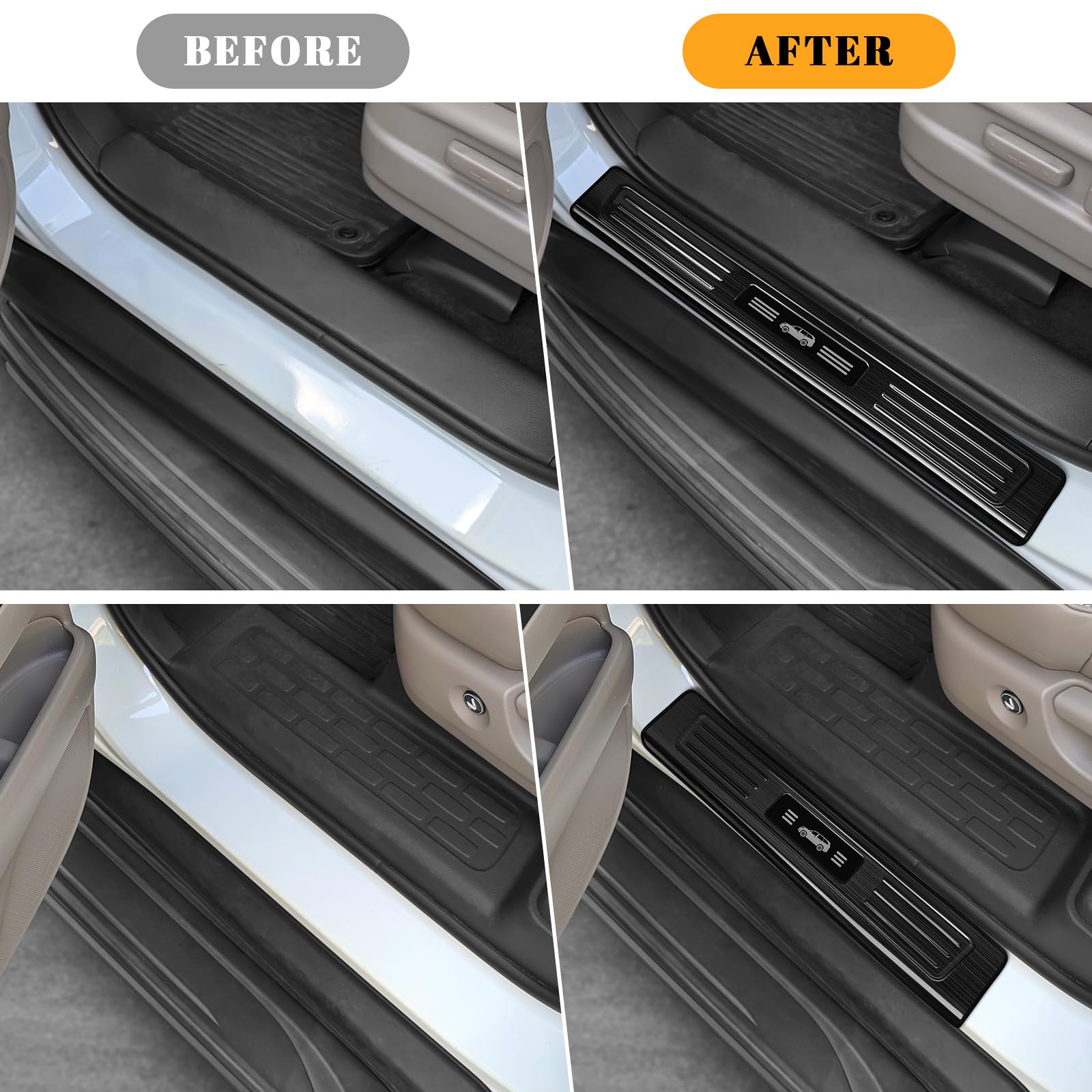 PeakPurit 4PCS Car Door Edge Guards Door Sill Protector for Honda Pilot 2016-2022 Accessories Stainless Steel Material Black Brushed Car Door Threshold Protection