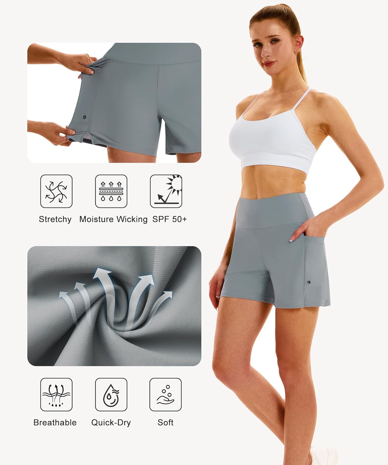 HODOSPORTS Women's 5''/7'' Swim Board Shorts High Waisted Quick Dry Swimsuit Bottoms with Liner Pockets Bathing Suit Trunks