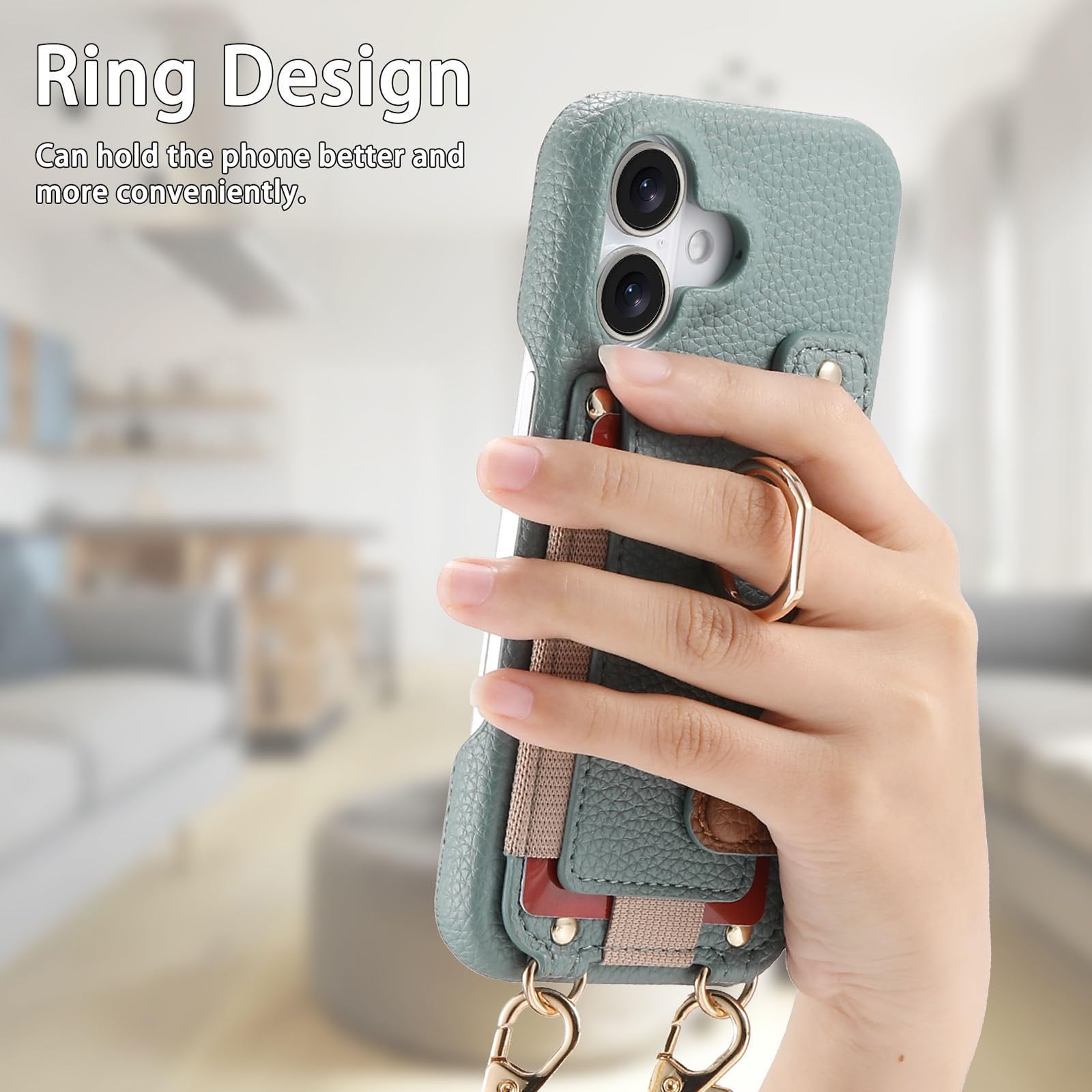 Leder Hülle Für iPhone 16 Pro Max/16 Pro/16 Plus/16, Brieftasche Handyhülle Mit Kartenfach Ring Halter Umhängeband Schutzhülle,Braun,16 Pro Max