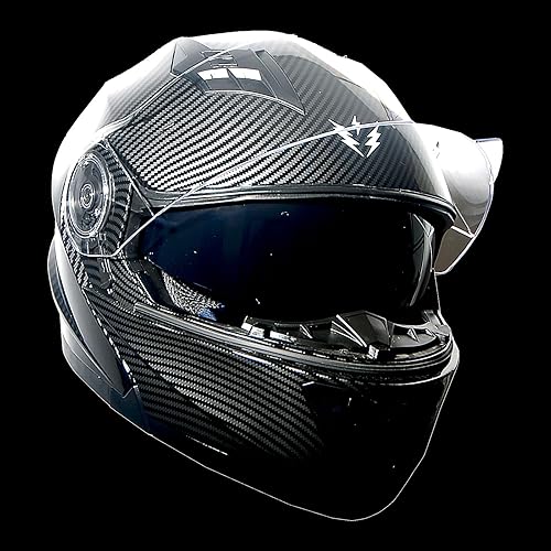 Miniatura 9 de 1Storm Nuevo casco modular de cara completa para motocicleta, escudo solar de doble visera con luz trasera LED Modular901 fibra de carbono negro