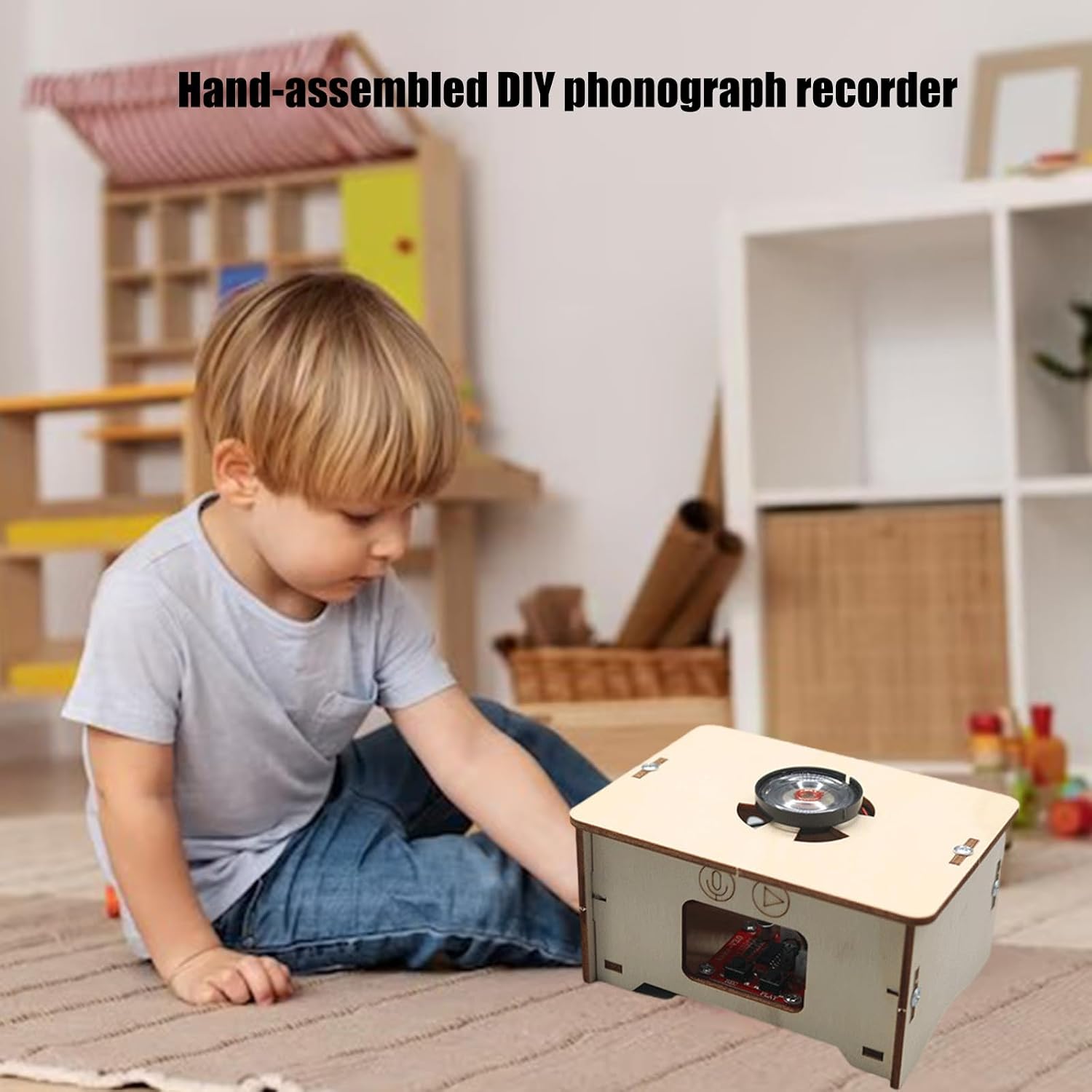 Handmade Gramophone Children Recorder Assembly Musical Toy Wood Sound Recorder Music Player Sound Recorder Craft